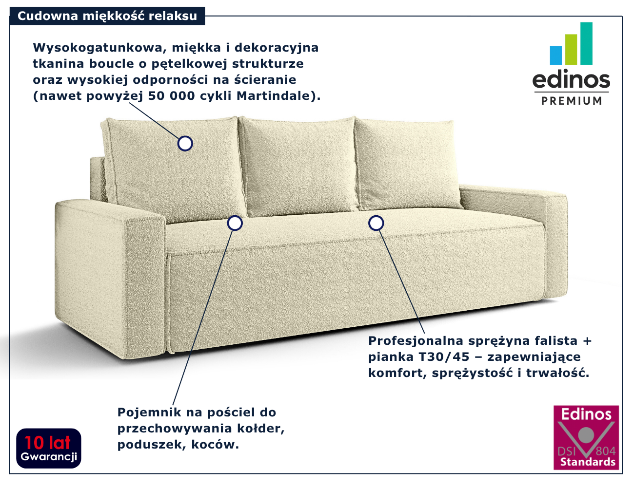 Kremowa rozkładana sofa Solaventi 5X