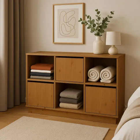 Szczegółowe zdjęcie nr 4 produktu Drewniany regał na ubrania miodowy brąz - Sorik 3X