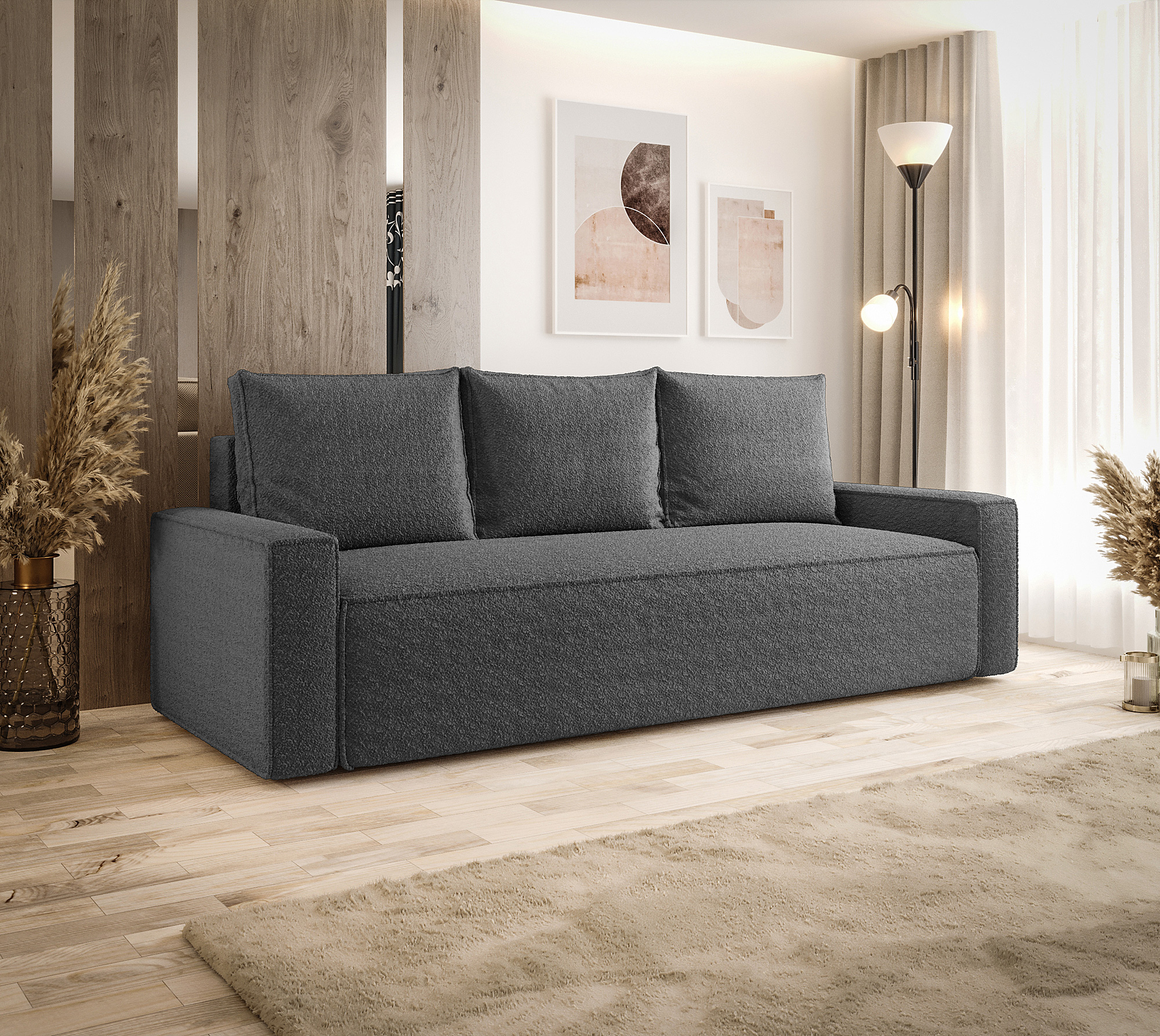 Aranżacja wnętrza z grafitową sofą Solaventi 5X