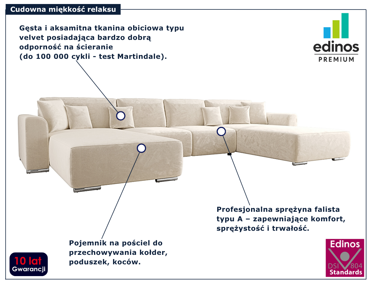 Kremowa rozkładana sofa Cassero