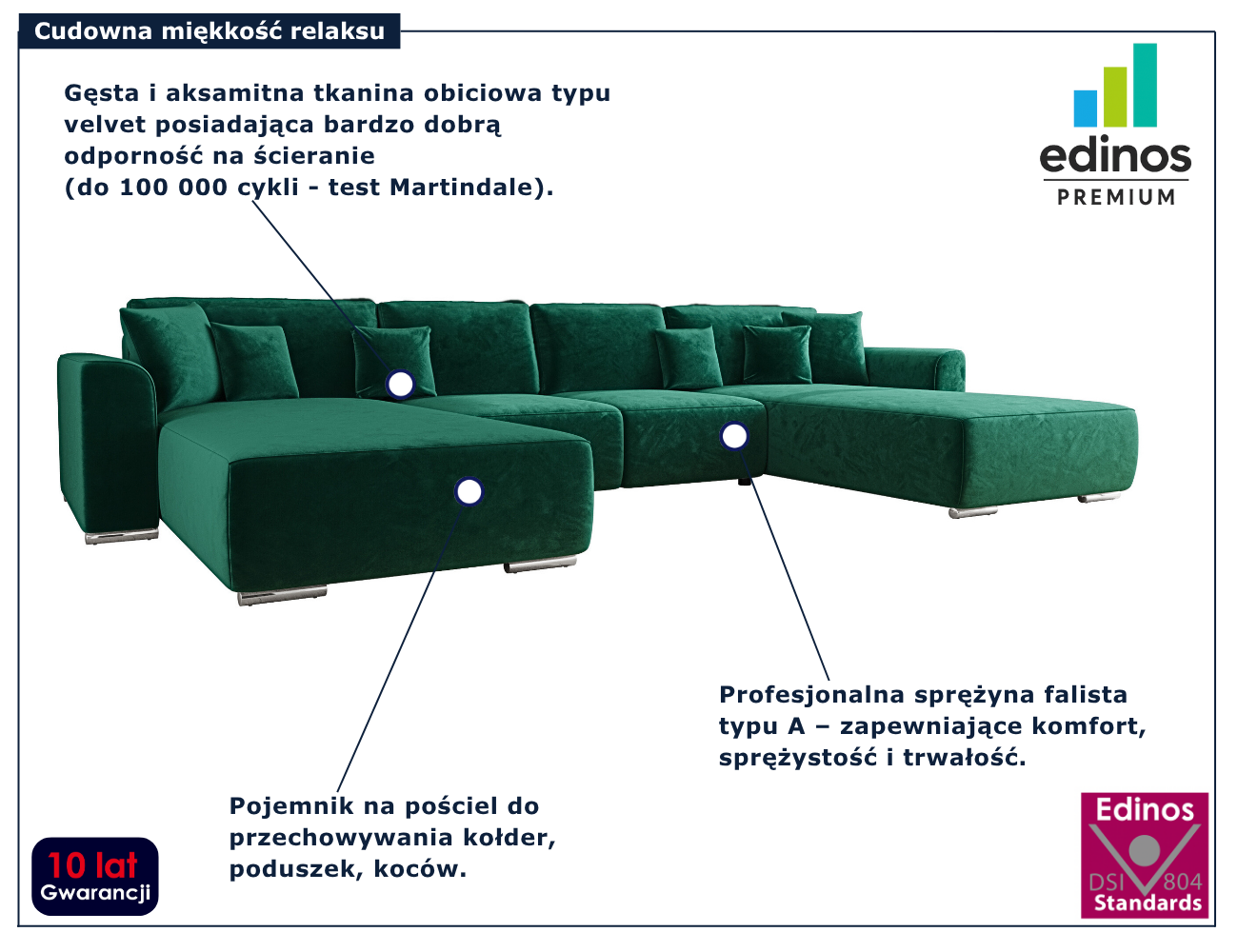 Zielony rozkładany narożnik Cassero
