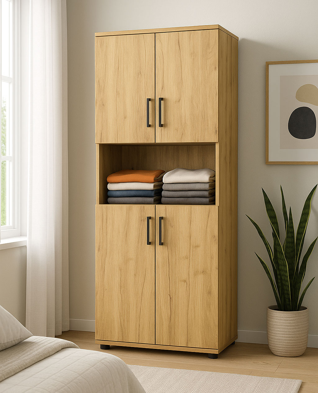 Aranżacja wnętrza z regałem na ubrania Likoro dąb craft