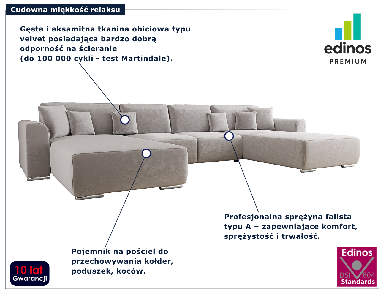 Jasnoszary rozkładany narożnik Cassero