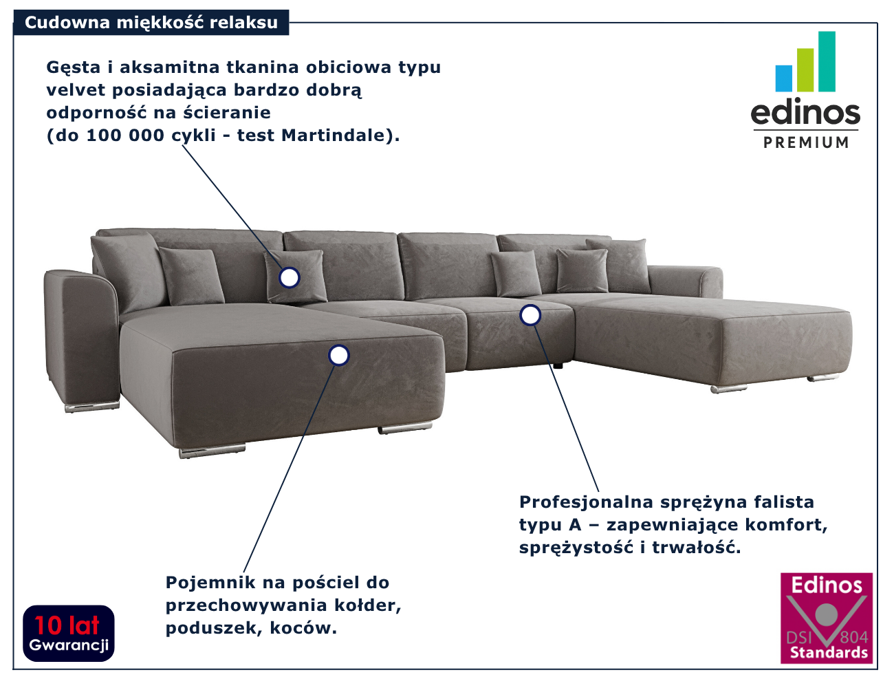 Ciemnoszary rozkładany narożnik Cassero