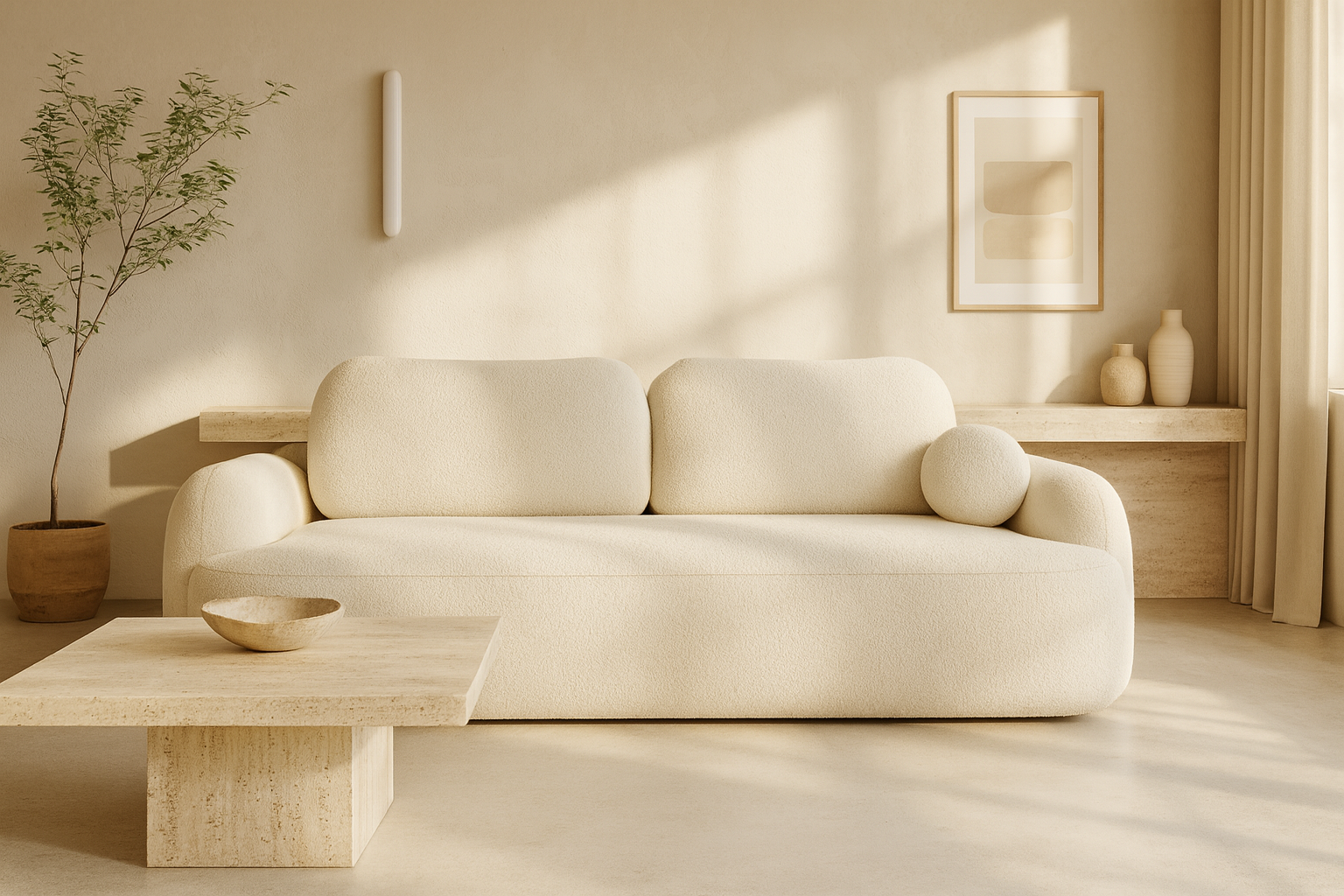 Aranżacja wnętrza z kremową sofą Lissendo