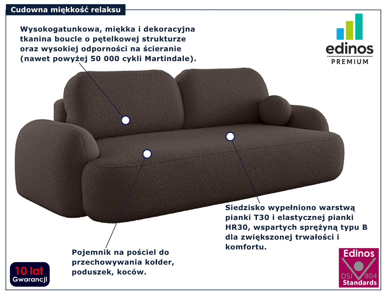 Brązowa nowoczesna sofa rozkładana Lissendo