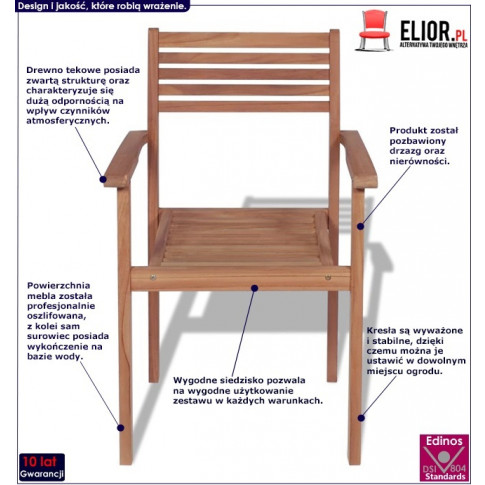 Zestaw drewnianych krzeseł ogrodowych Malion 3X infografika