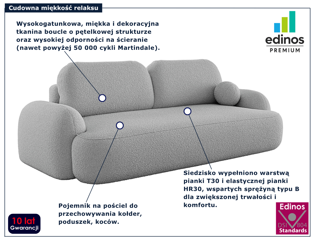 Szara nowoczesna sofa rozkładana Lissendo