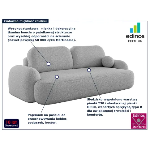 Szara tapicerowana sofa Lissendo