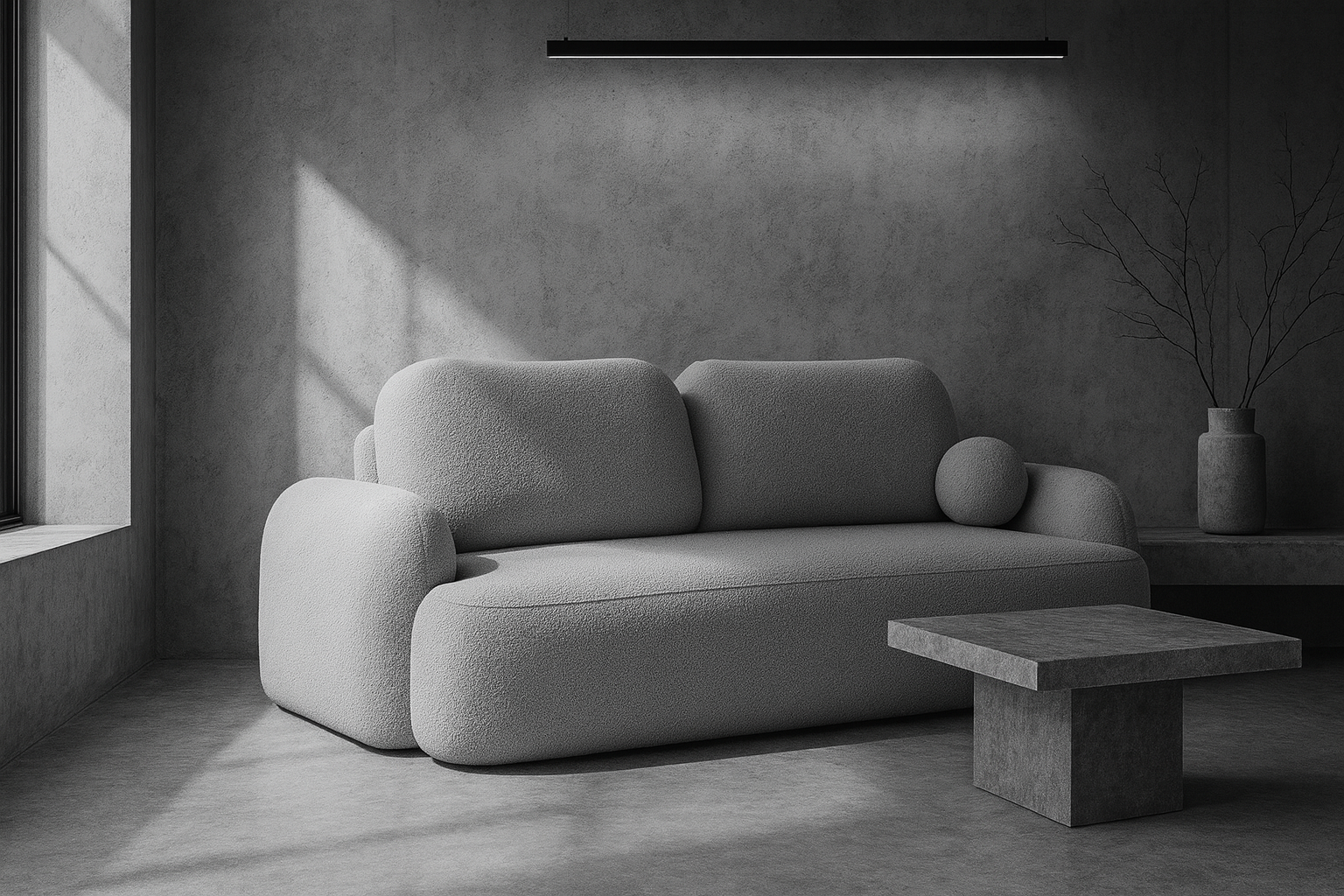 Aranżacja wnętrza z szarą sofą Lissendo