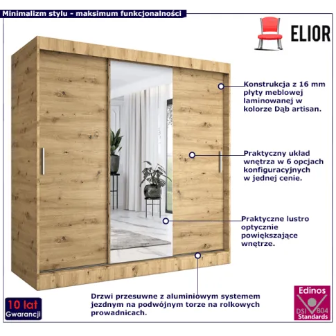 Fotografia Szafa przesuwna dąb artisan 200 cm - Massi 6X z kategorii Szafy