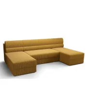 Żółty narożnik sztruksowy z funkcją spania - Torvesso w sklepie Edinos.pl