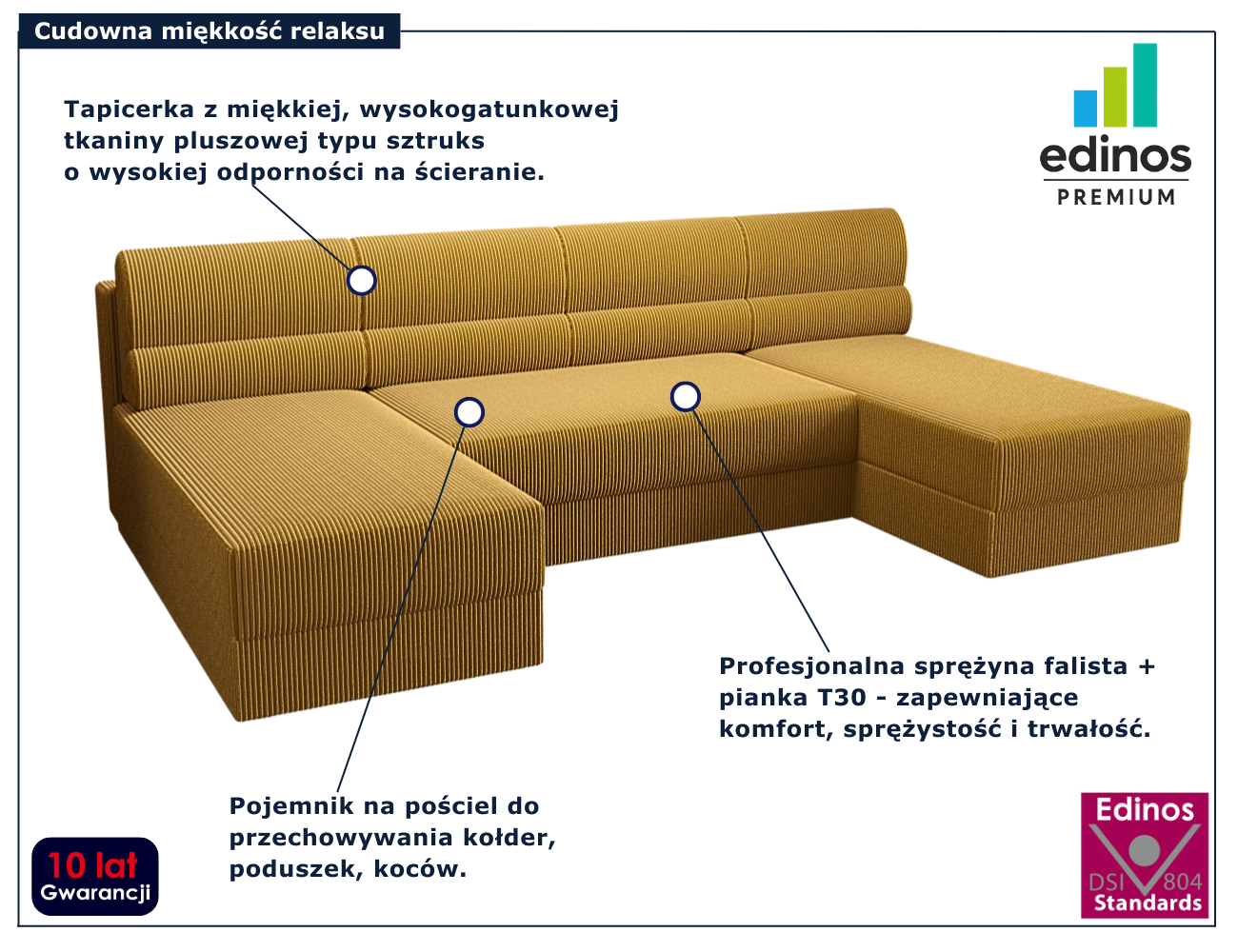 Żółty nowoczesna sofa rozkładana Lissendo