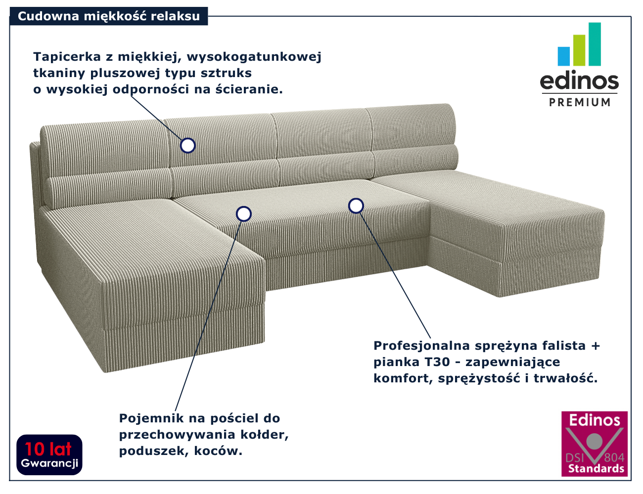 Jasnoszara nowoczesna sofa rozkładana Torvesso