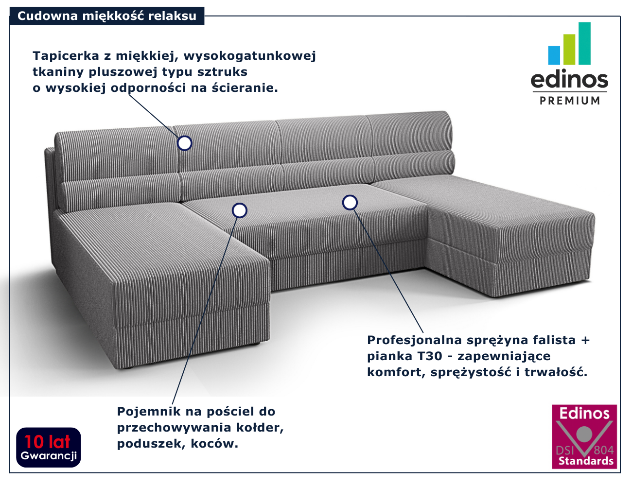 Szara nowoczesna sofa rozkładana Torvesso