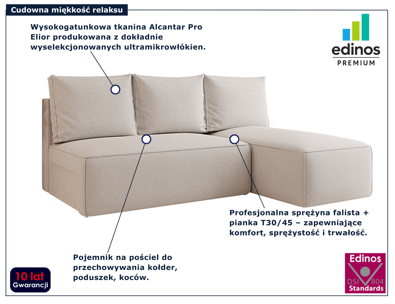 Kremowa nowoczesna sofa rozkładana Merello 3X