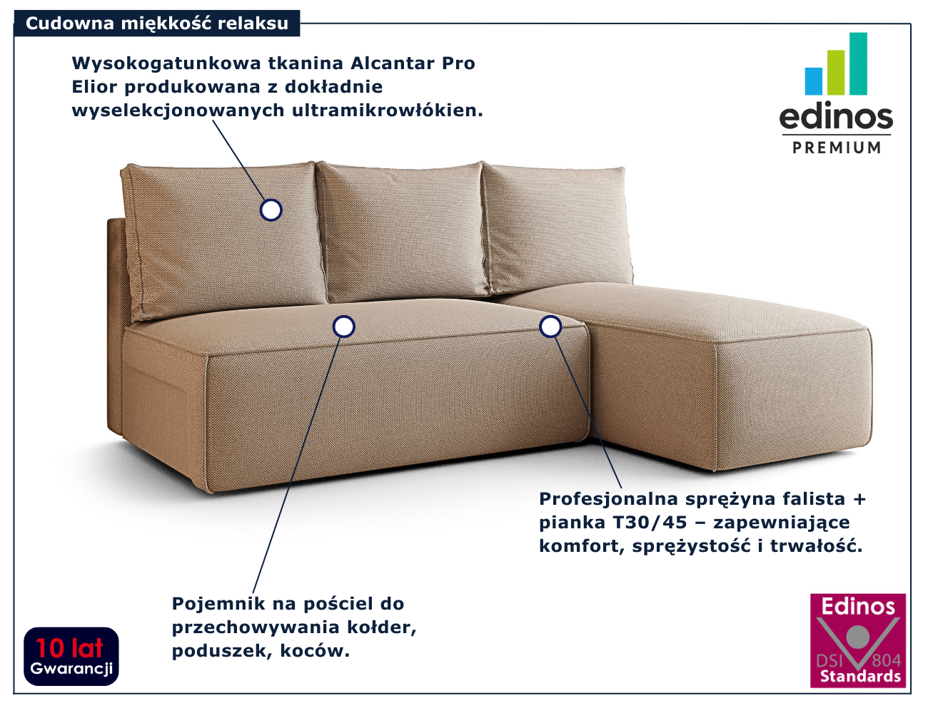 Ciemnobeżowa nowoczesna sofa rozkładana Merello 3X