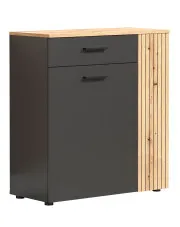 Komoda dwudrzwiowa z szufladą grafit + dąb evok - Assoni 3X w sklepie Edinos.pl