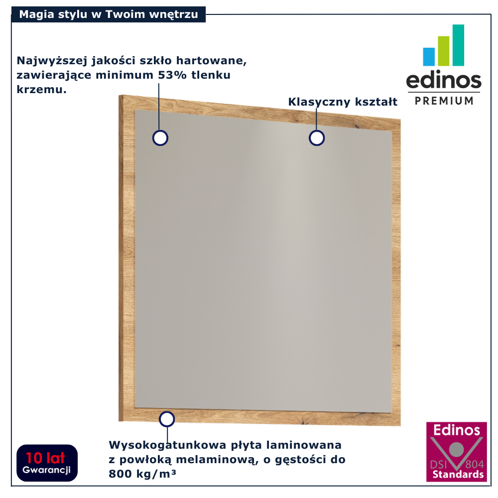 Lustro ścienne do salonu Assoni 5X dąb evok