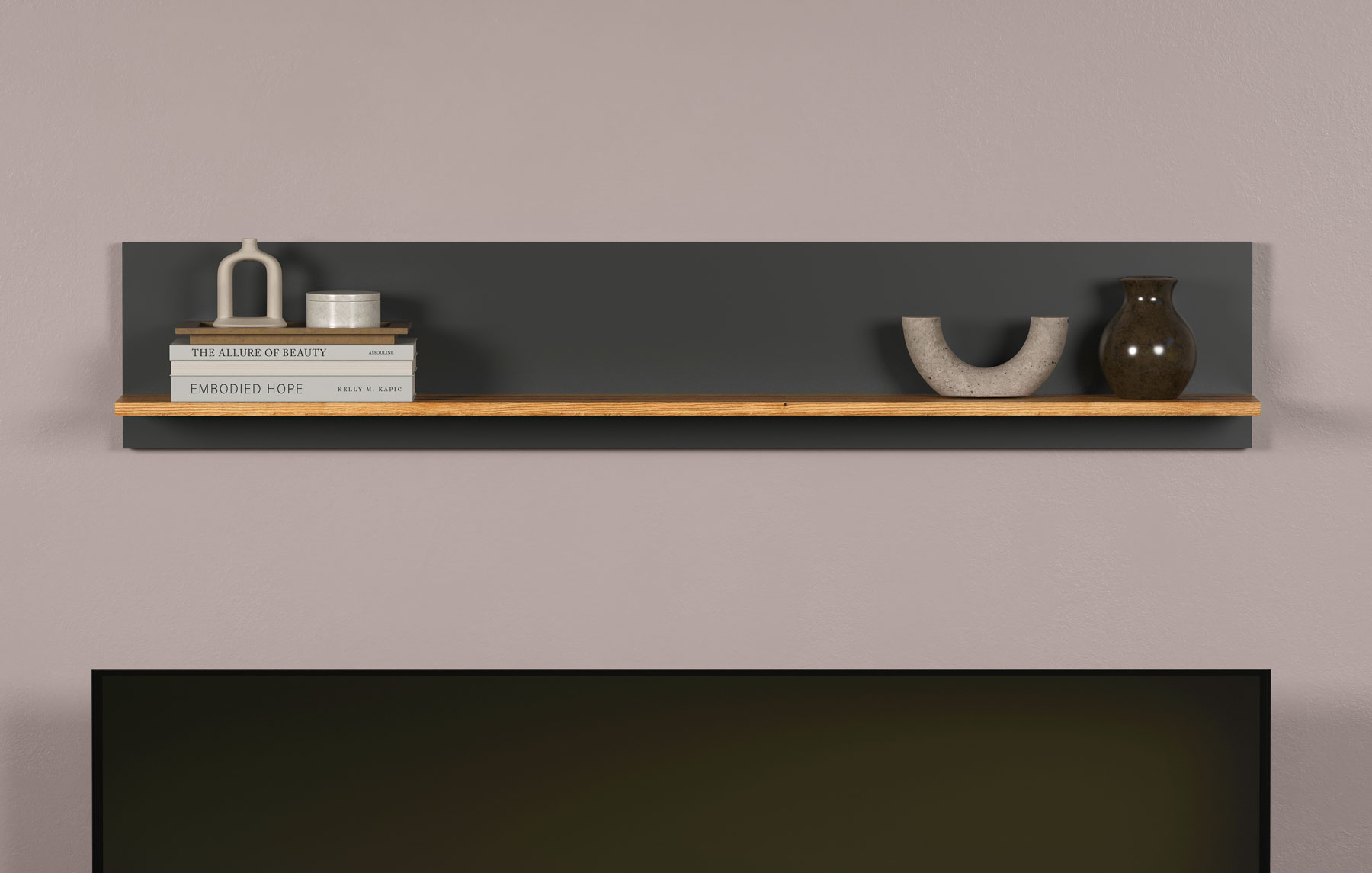 Nowoczesna półka nad łóżko Assoni 7X grafit + dąb evok