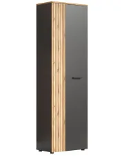 Wąska szafa dwudrzwiowa z półkami grafit + dąb evok - Assoni 9X w sklepie Edinos.pl