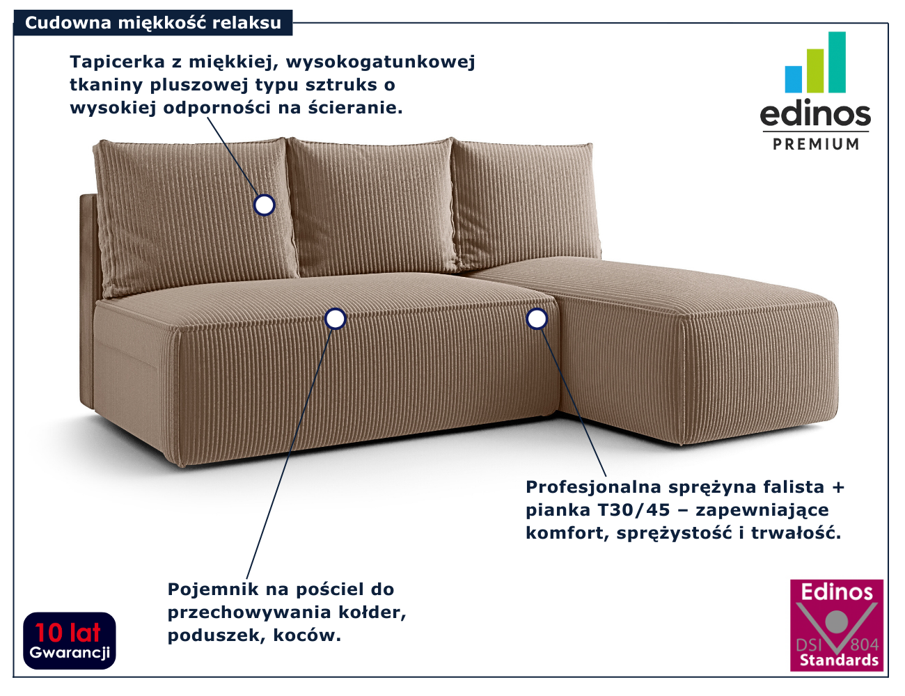 Beżowa nowoczesna sofa rozkładana Merello 3X