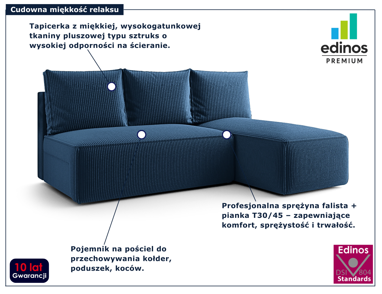Granatowa nowoczesna sofa rozkładana Merello 3X