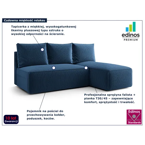 Fotografia Granatowy narożnik rozkładany z pojemnikiem - Merello 4X z kategorii Wypoczynki