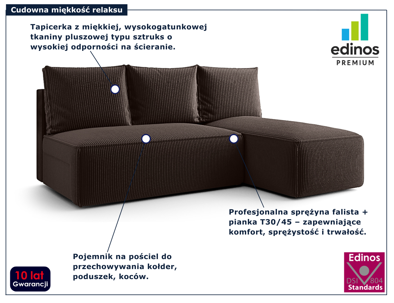 Brązowa nowoczesna sofa rozkładana Merello 4X