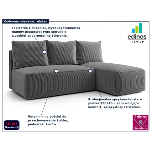 Fotografia Ciemnoszary narożnik rozkładany z pojemnikiem - Merello 4X z kategorii Wypoczynki