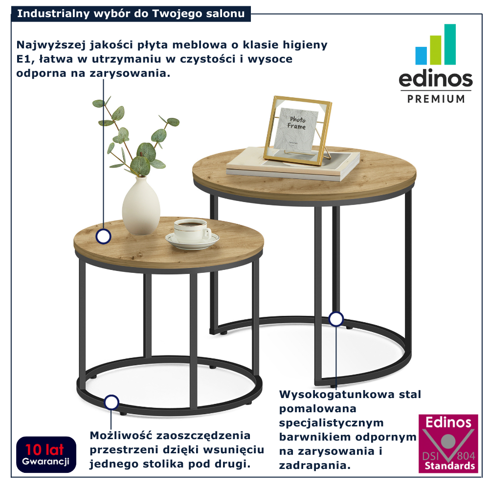 Komplet 2 stolików kawowych wsuwanych jeden pod drugi Philos 3X dąb artisan