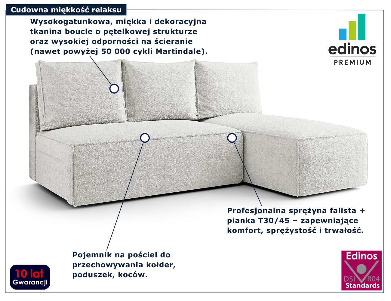 Biała nowoczesna narożna sofa rozkładana Merello 5X