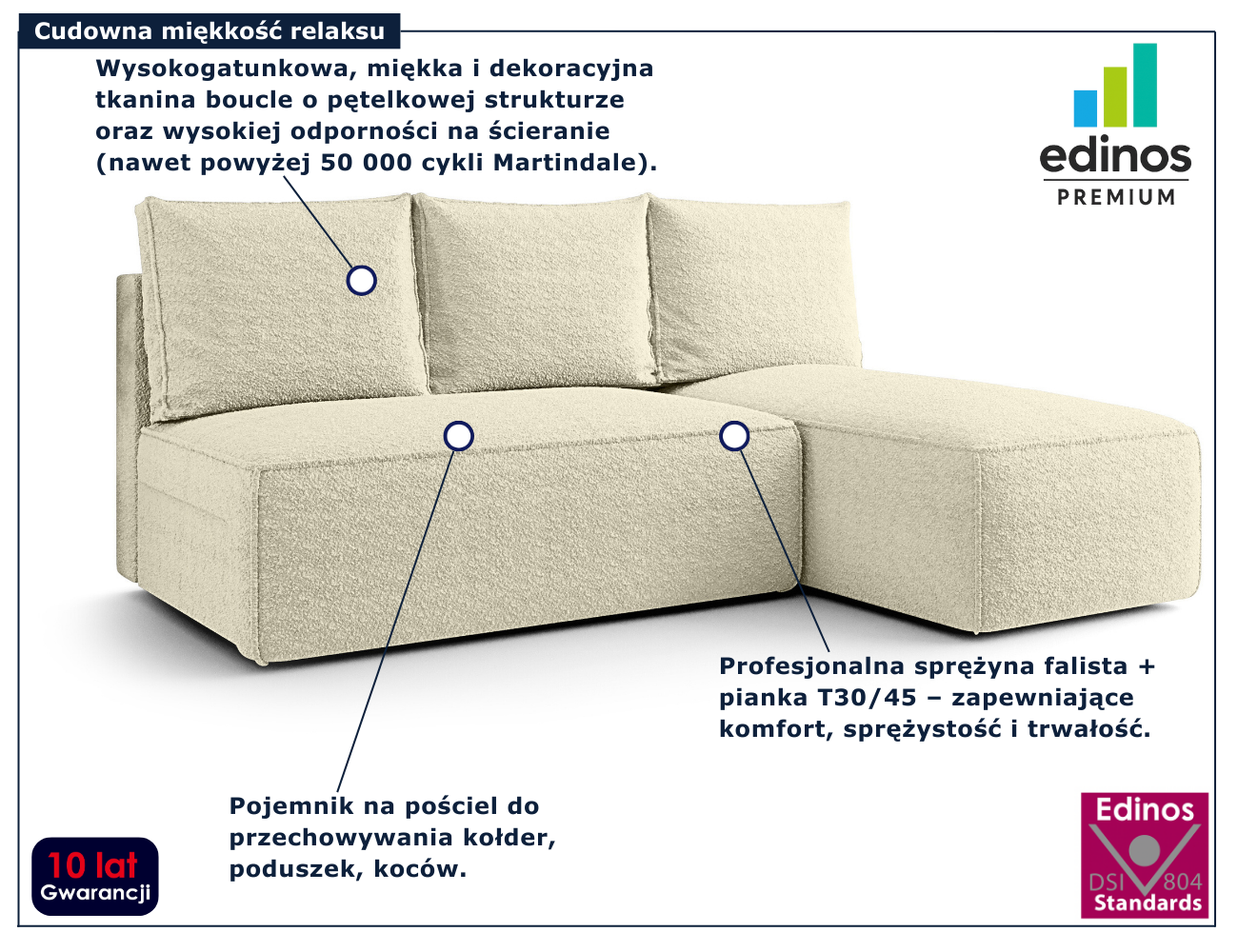 Kremowa nowoczesna sofa rozkładana Merello 5X