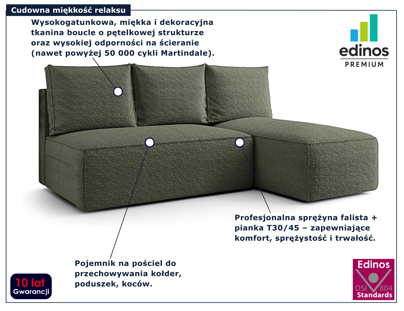 Zielona nowoczesna sofa rozkładana Merello 5X