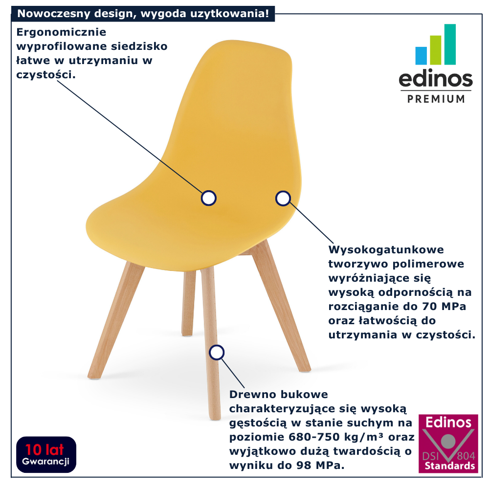 Musztardowe krzesło do stołu skandynawskiego Pipi 4X