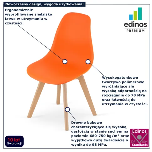 Pomarańczowe krzesło na drewnianych nogach Pipi 4X