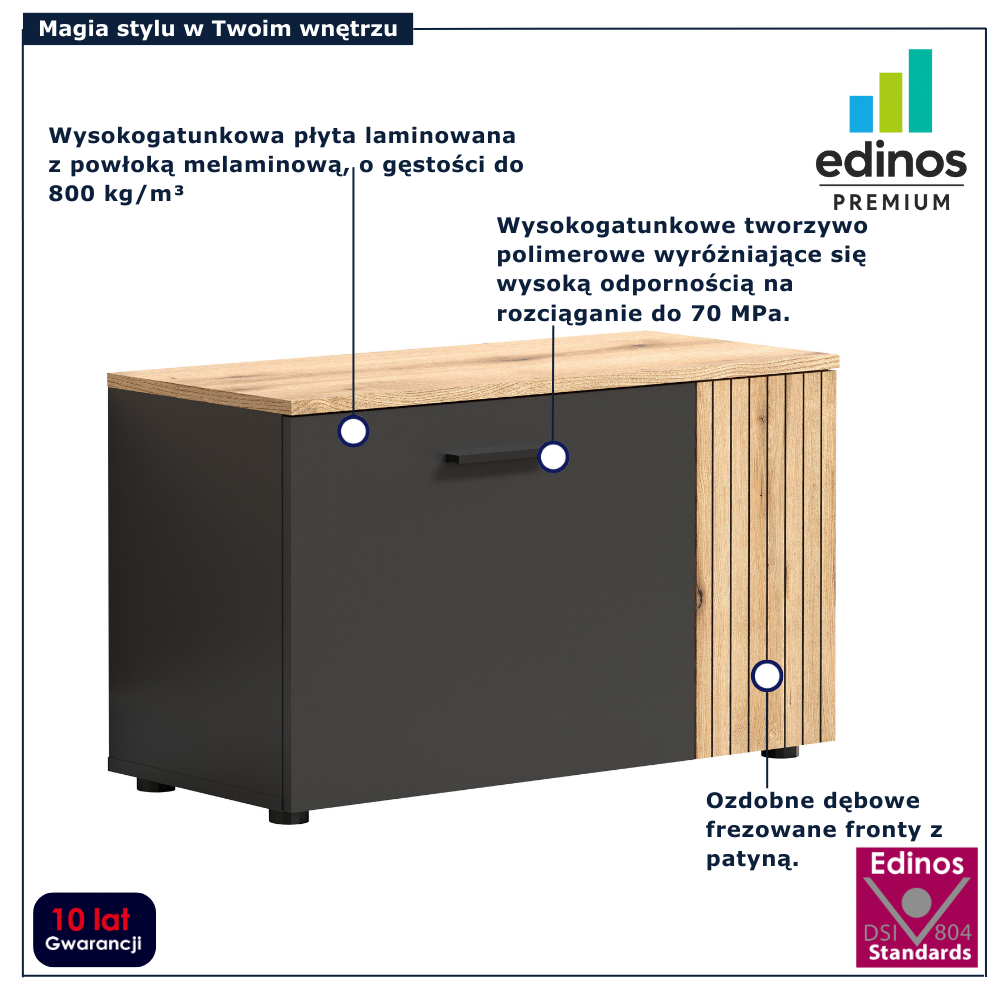 Nowoczesna szafka na buty z lamelami Assoni 10X grafit + dąb evok