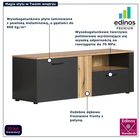 Szafka pod telewizor z lamelami Assoni 11X grafit + dąb evok