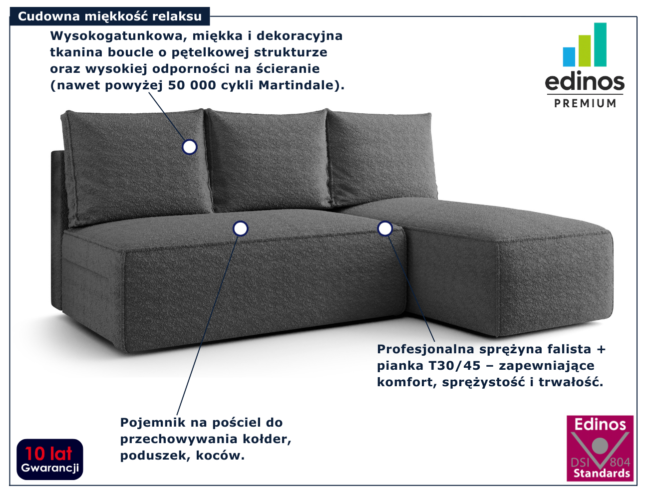 Ciemnoszara nowoczesna sofa rozkładana Merello 5X