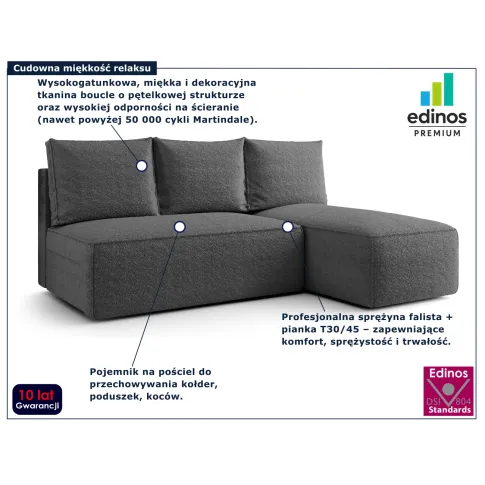 Ciemnoszara sofa narożna Merello 5X