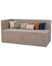 Beżowe narożne łóżko tapicerowane dla seniora - Topeo w sklepie Edinos.pl