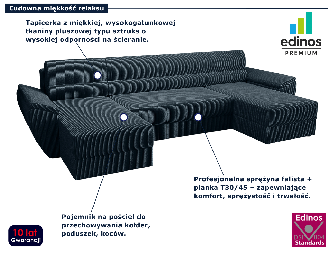 Granatowa nowoczesna sofa rozkładana Meltaro
