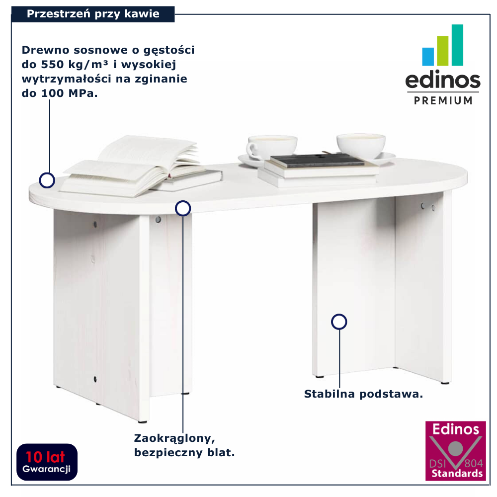 Biały drewniany owalny stolik kawowy w stylu minimalistycznym Zovini