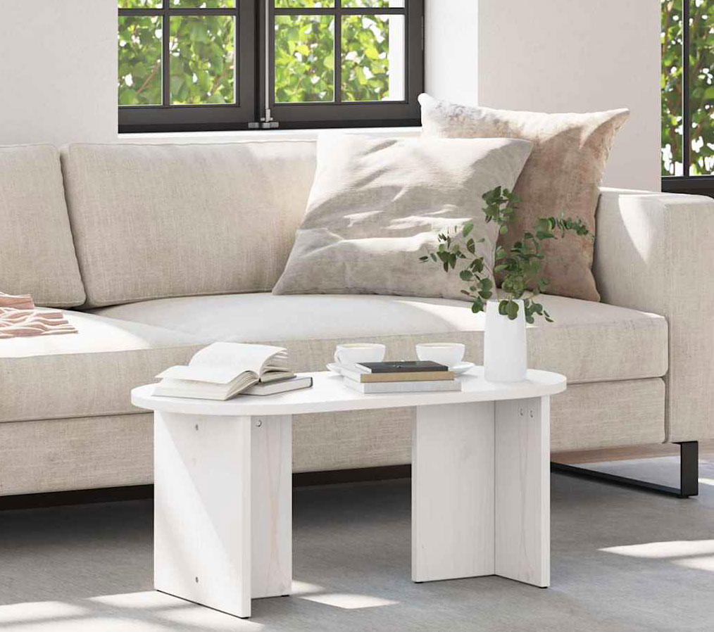 Nowoczesny salon z wykorzystaniem białego owalnego stolika kawowego Zovini