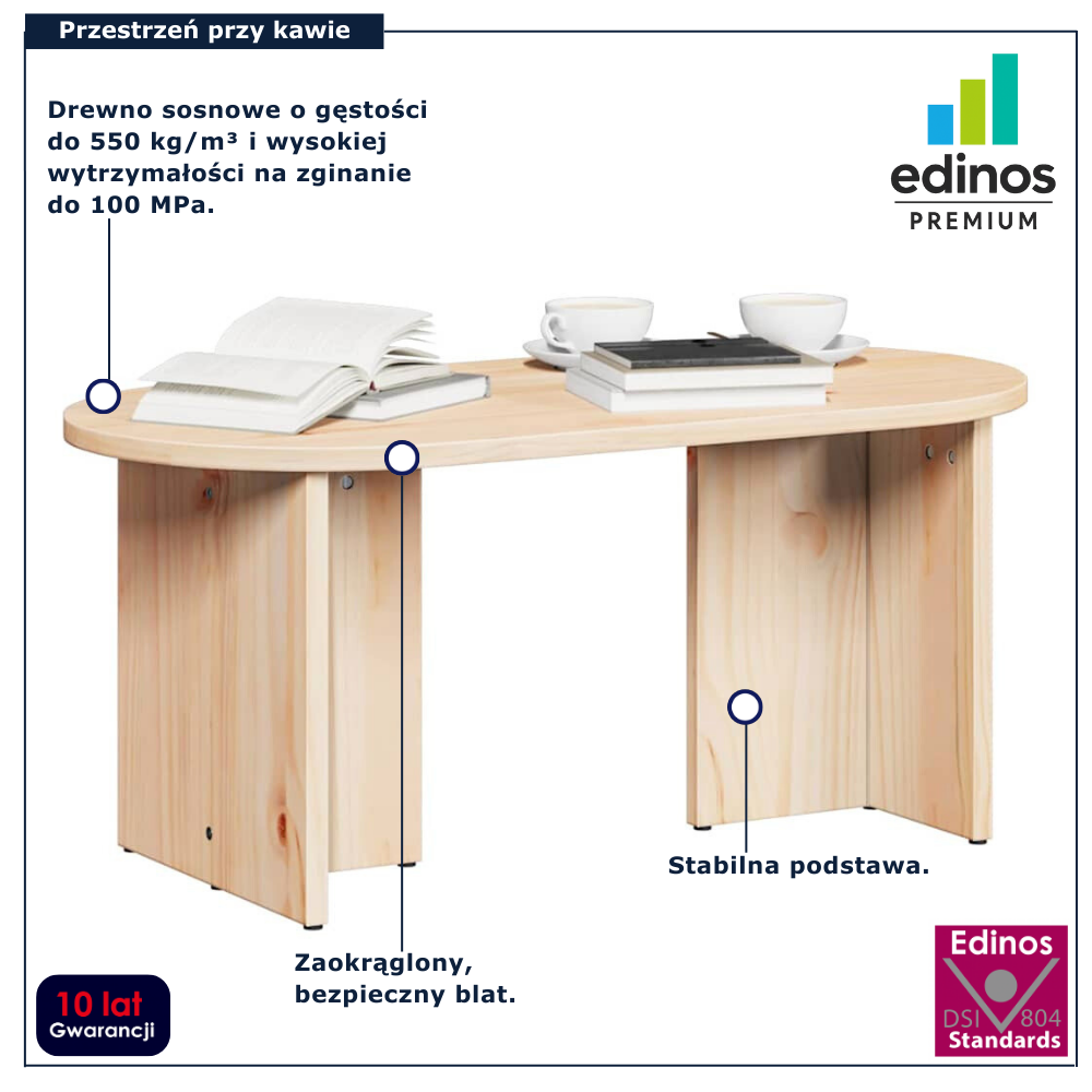 Naturalny drewniany owalny stolik kawowy Zovini