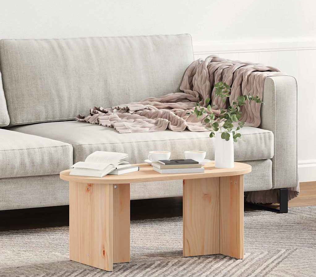 Salon z wykorzystaniem naturalnego owalnego stolika kawowego Zovini