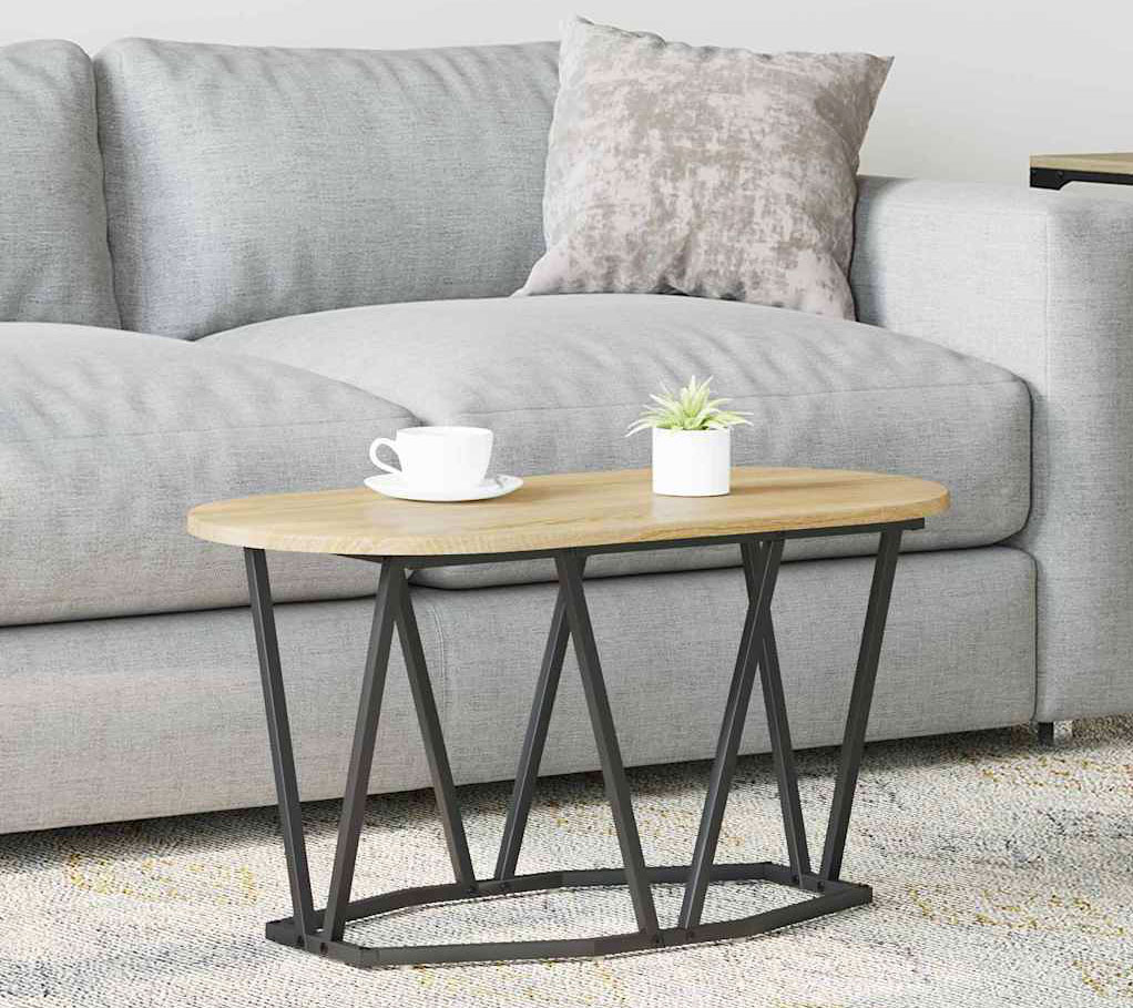 Salon z wykorzystaniem owalnego stolika kawowego Ebin dąb sonoma