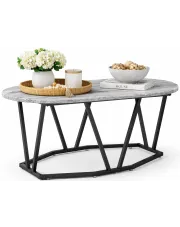 Szary owalny stolik kawowy metalowy - Ebin w sklepie Edinos.pl