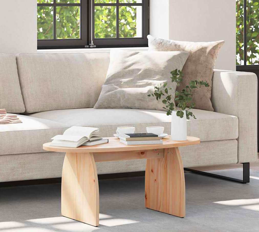 Salon skandynawski z wykorzystaniem naturalnego sosnowego stolika kawowego Werini