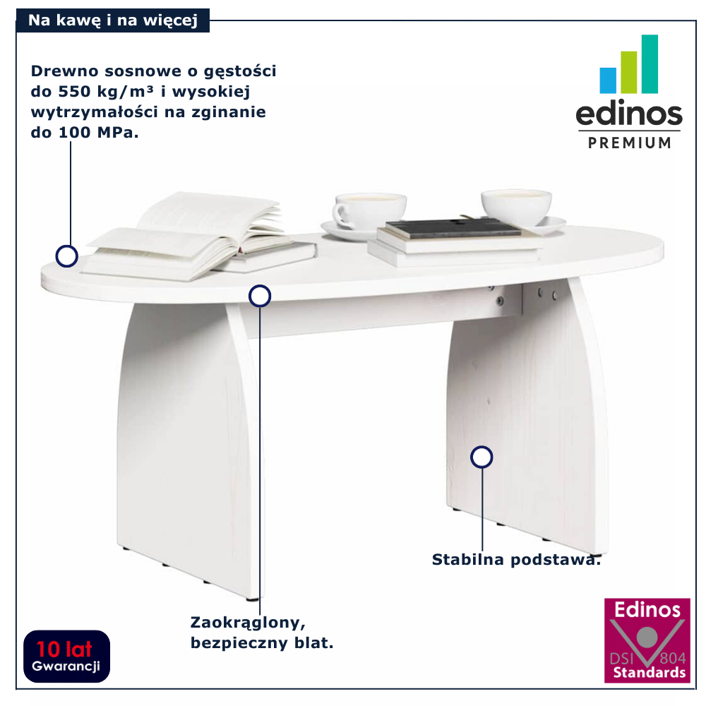 Biały owalny stolik kawowy drewniany Werini